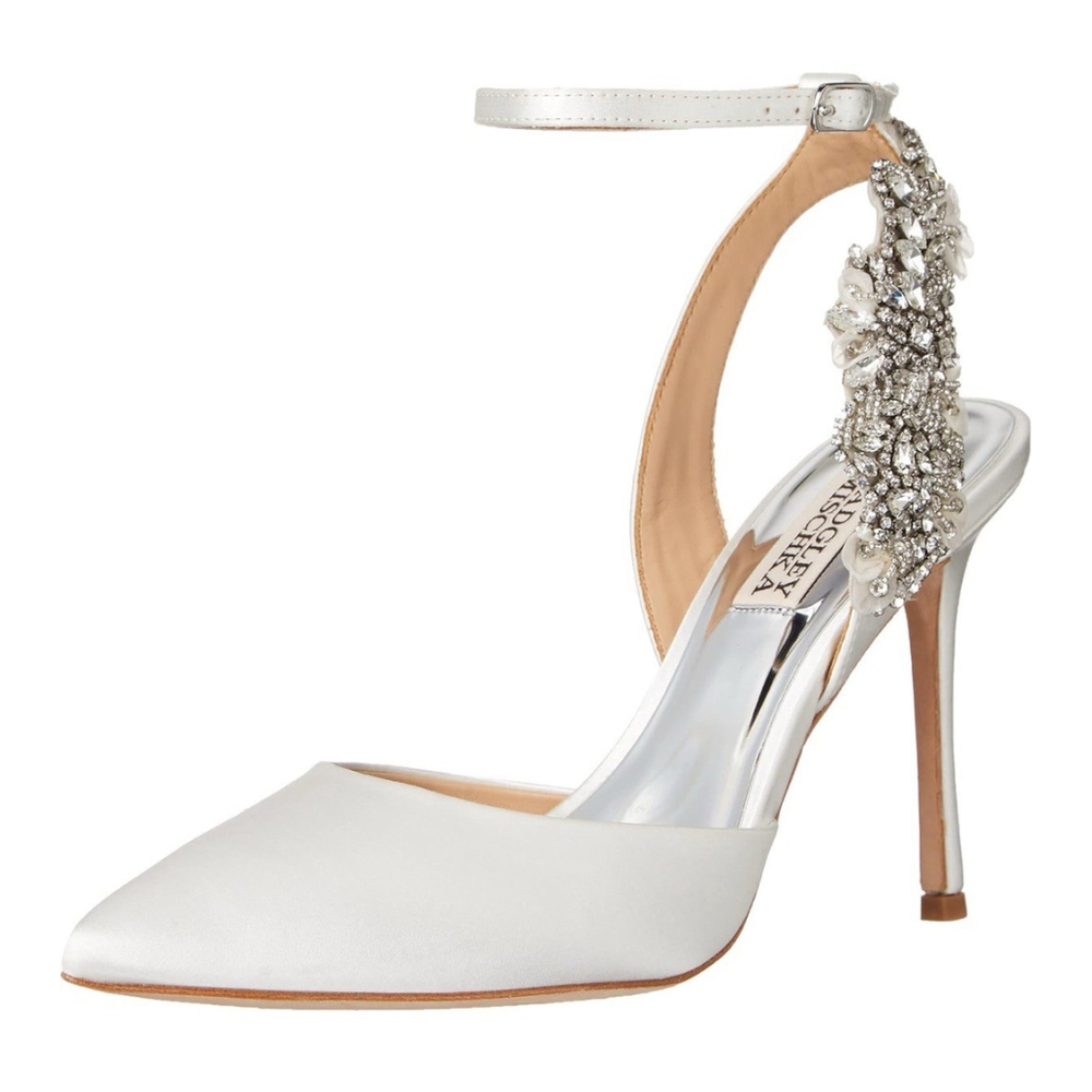 Badgley Mischka Blanca White Satin Embellished Bridal Heels Size 10